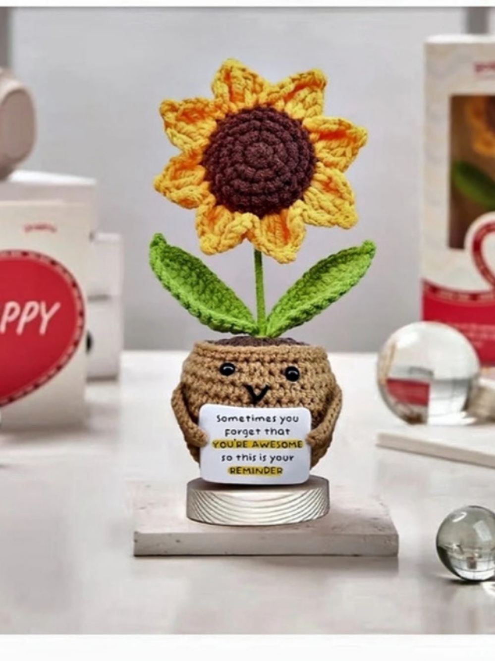 New Handmade Sunflower Doll Sunflower Decor With Motivational Quote  NWT